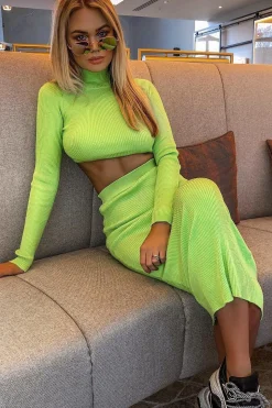 Rebellious Fashion Lime High Neck Rib Knit Crop Jumper - Emogene