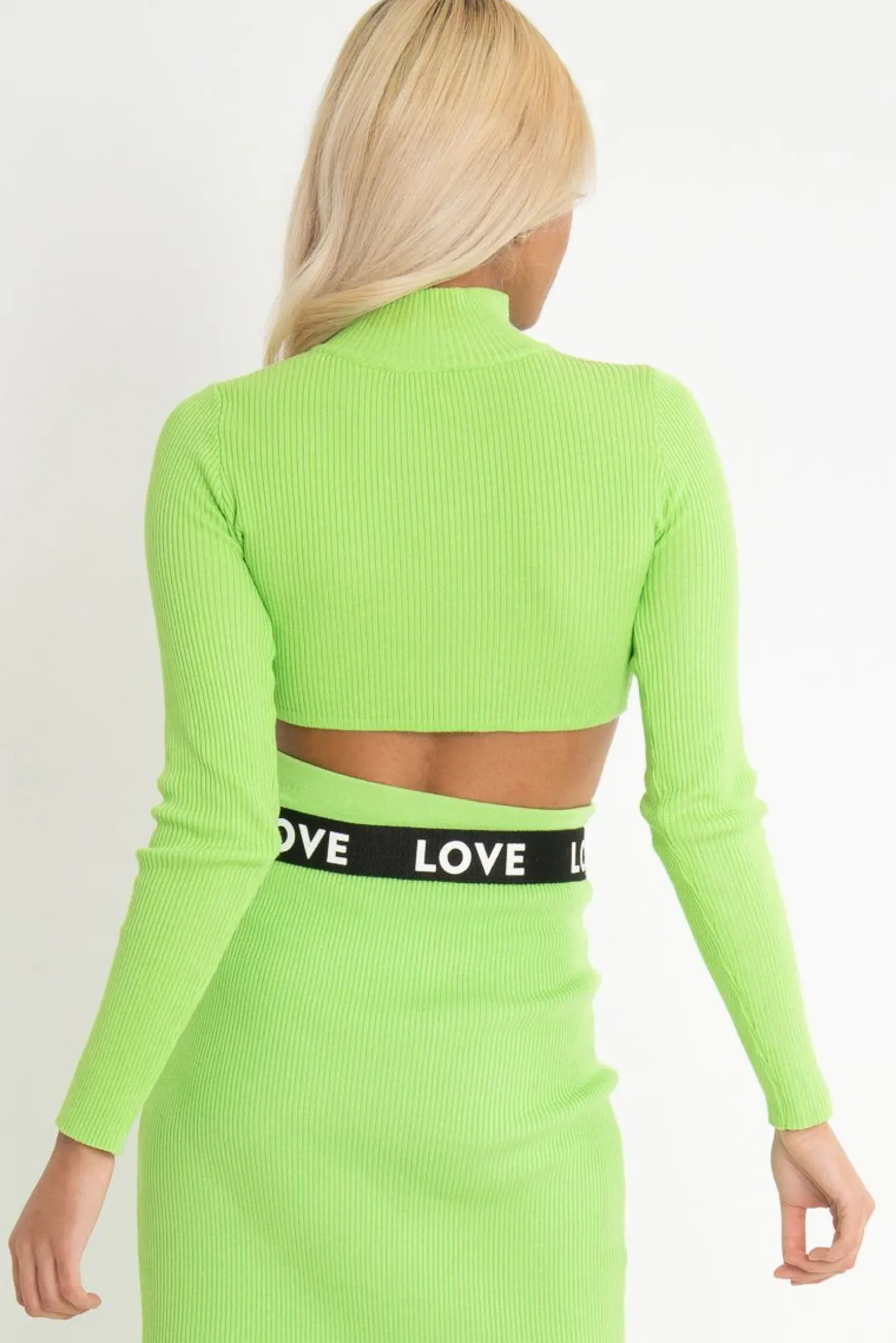 Rebellious Fashion Lime High Neck Rib Knit Crop Jumper - Emogene