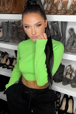 Rebellious Fashion Lime High Neck Rib Knit Crop Jumper - Emogene