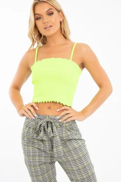 Rebellious Fashion Lime Ribbed Frill Edge Crop Top - Zura