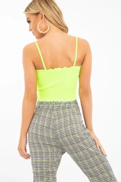 Rebellious Fashion Lime Ribbed Frill Edge Crop Top - Zura