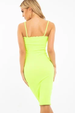 Rebellious Fashion Lime Ribbed Frill Edge Midi Dress - Aalani