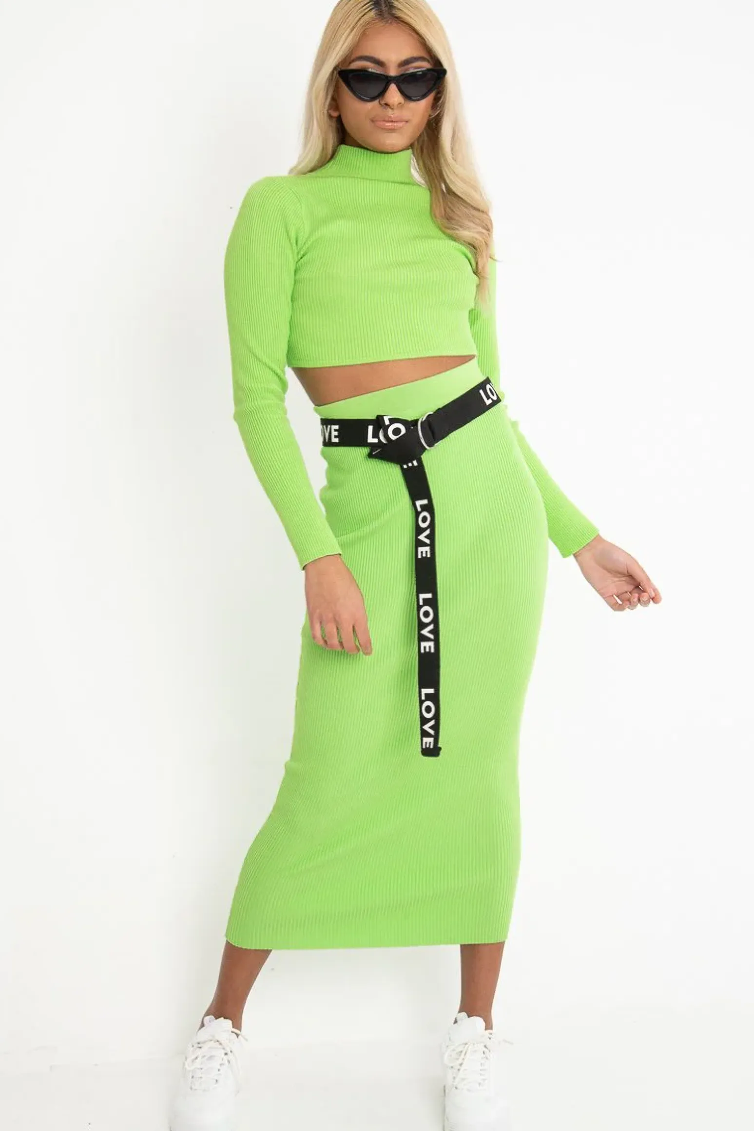 Rebellious Fashion Lime Rib Knitted Midi Skirt - Kloey