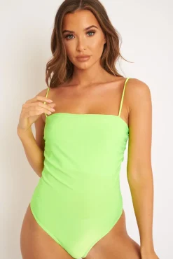 Rebellious Fashion Lime Square Neck Slinky Bodysuit - Sadie