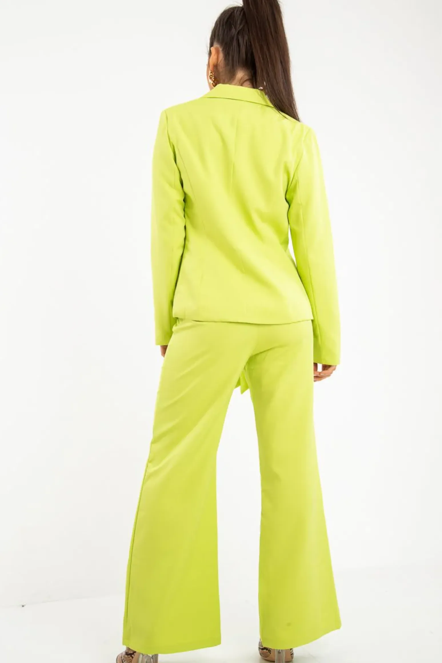Rebellious Fashion Lime Tie Front Blazer Wide Leg Trouser Co-Ord - Saphira