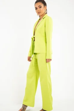 Rebellious Fashion Lime Tie Front Blazer Wide Leg Trouser Co-Ord - Saphira