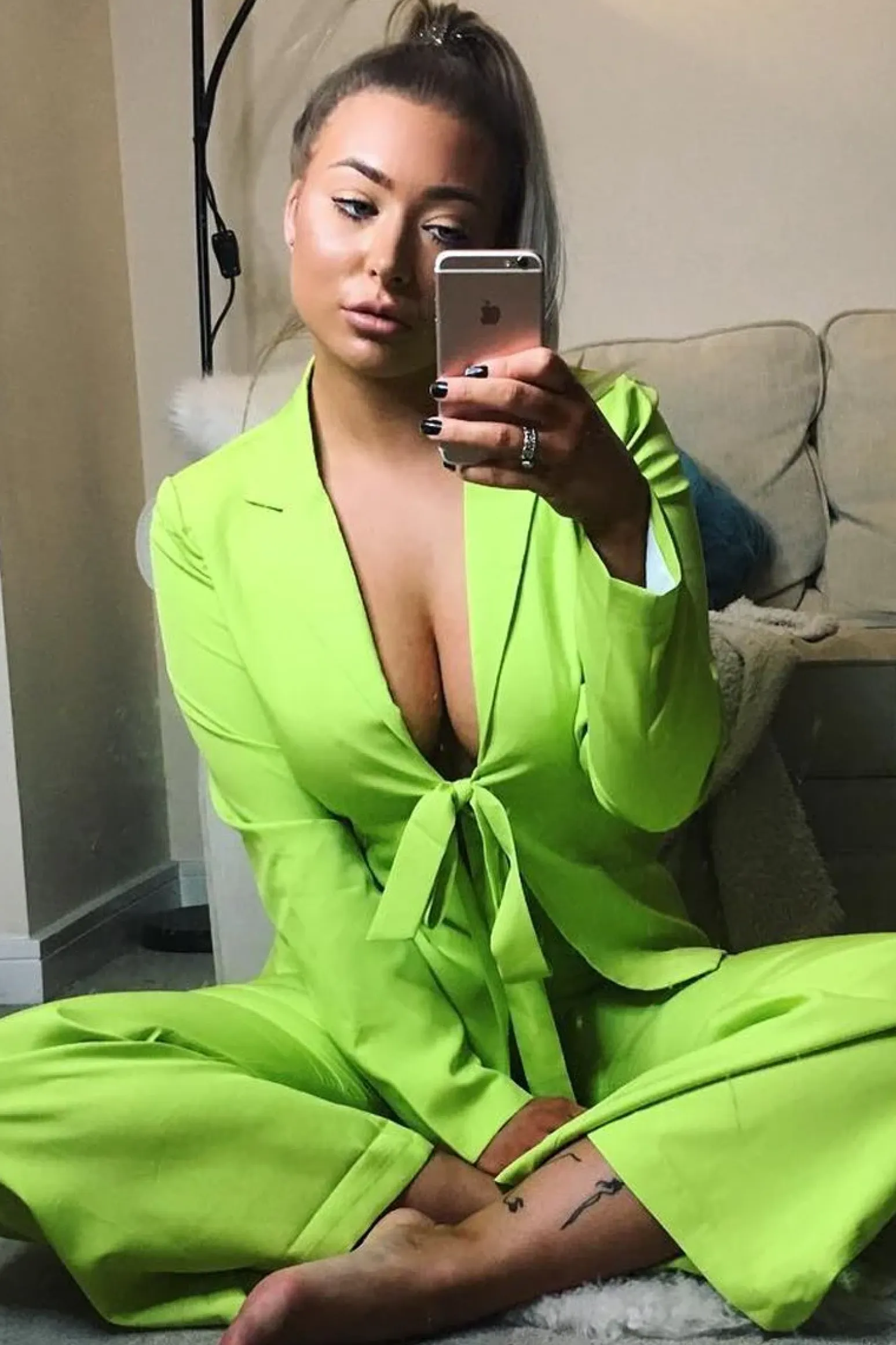 Rebellious Fashion Lime Tie Front Blazer Wide Leg Trouser Co-Ord - Saphira