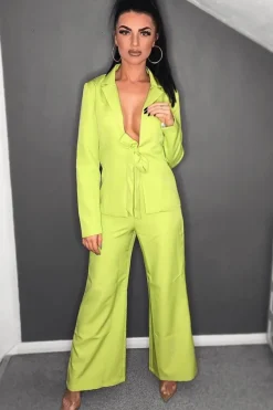 Rebellious Fashion Lime Tie Front Blazer Wide Leg Trouser Co-Ord - Saphira