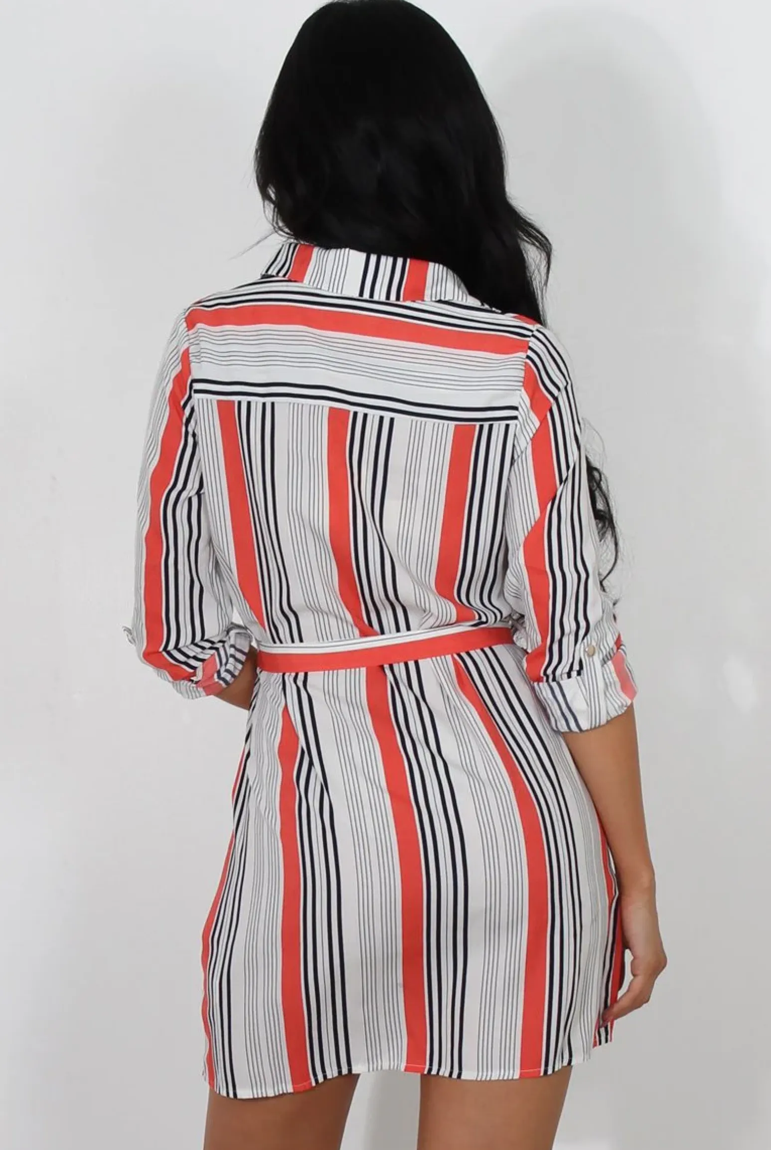 Rebellious Fashion Linn Orange D Ring Belted Shirt Dress