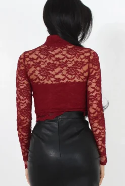 Rebellious Fashion Lissa Wine Lace Crop Top