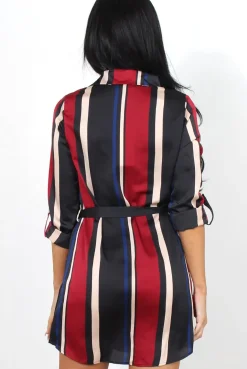 Rebellious Fashion Lizzy Wine Striped Shirt Dress