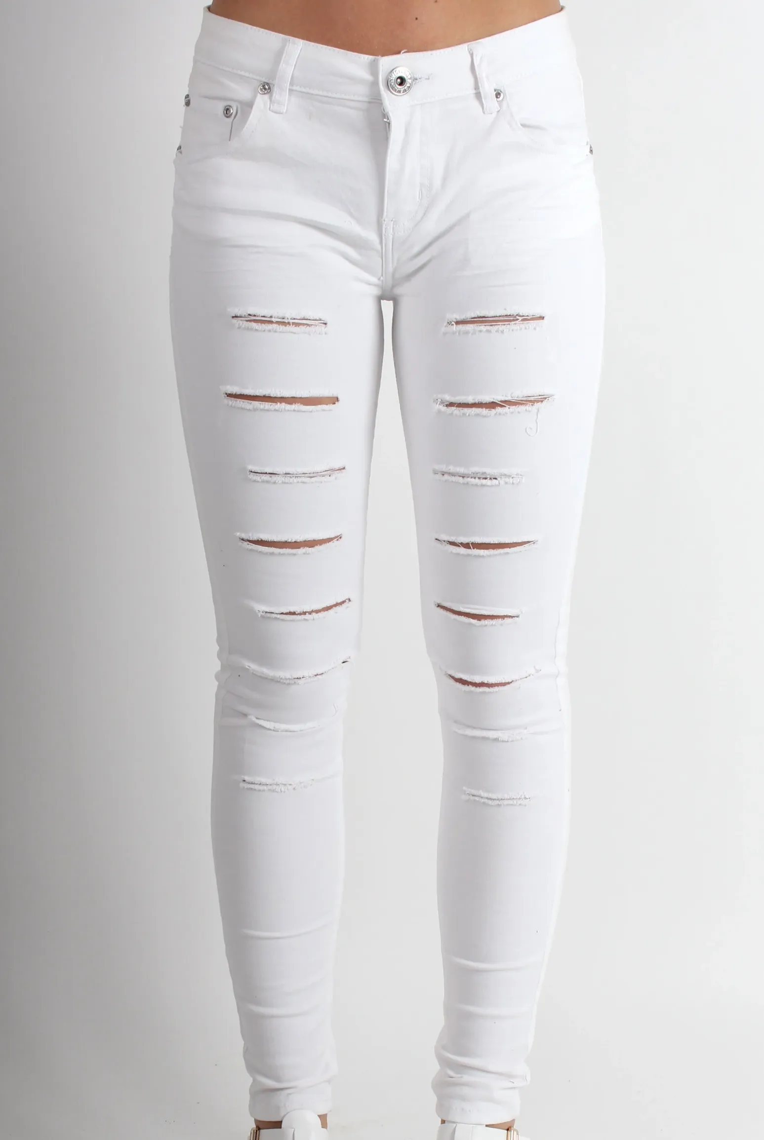 Rebellious Fashion Lola White Ripped Skinny Jeans