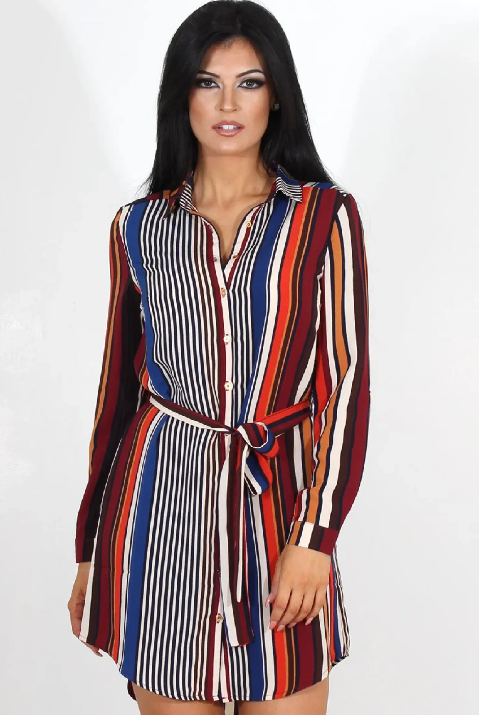 Rebellious Fashion Lorda Wine Stripe Shirt Dress