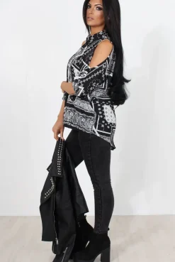 Rebellious Fashion Lori Black Paisley Cold Shoulder Shirt
