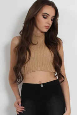 Rebellious Fashion Lucy Beige Knitted High Neck Top
