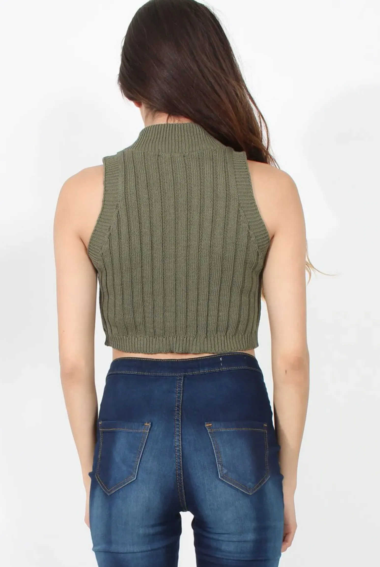 Rebellious Fashion Lucy Khaki Knitted High Neck Top