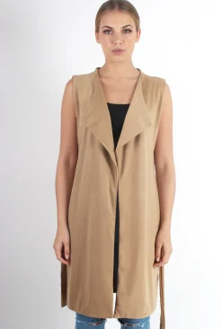 Rebellious Fashion Maggie Camel Sleeveless Coat