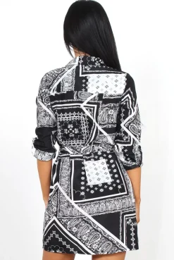 Rebellious Fashion Malin Black And White Aztec Shirt Dress