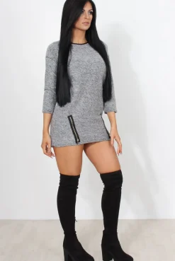 Rebellious Fashion Mandal Grey Knitted Jumper Dress