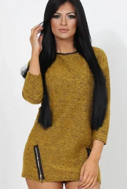 Rebellious Fashion Mandal Mustard Knitted Jumper Dress