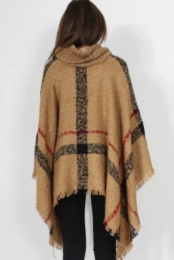 Rebellious Fashion Maria Beige Knitted Roll Neck Poncho
