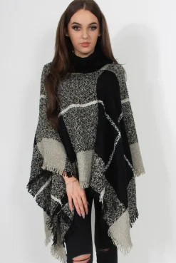 Rebellious Fashion Maria Black Knitted Roll Neck Poncho