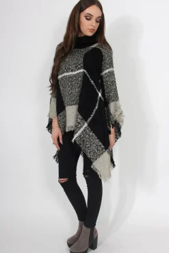Rebellious Fashion Maria Black Knitted Roll Neck Poncho