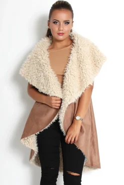 Rebellious Fashion Marissa Camel Suede Fur Lined Gillet