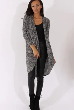 Rebellious Fashion Marl Grey Dipped Hem Cardigan - Rosalinda