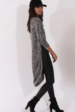 Rebellious Fashion Marl Grey Dipped Hem Cardigan - Rosalinda