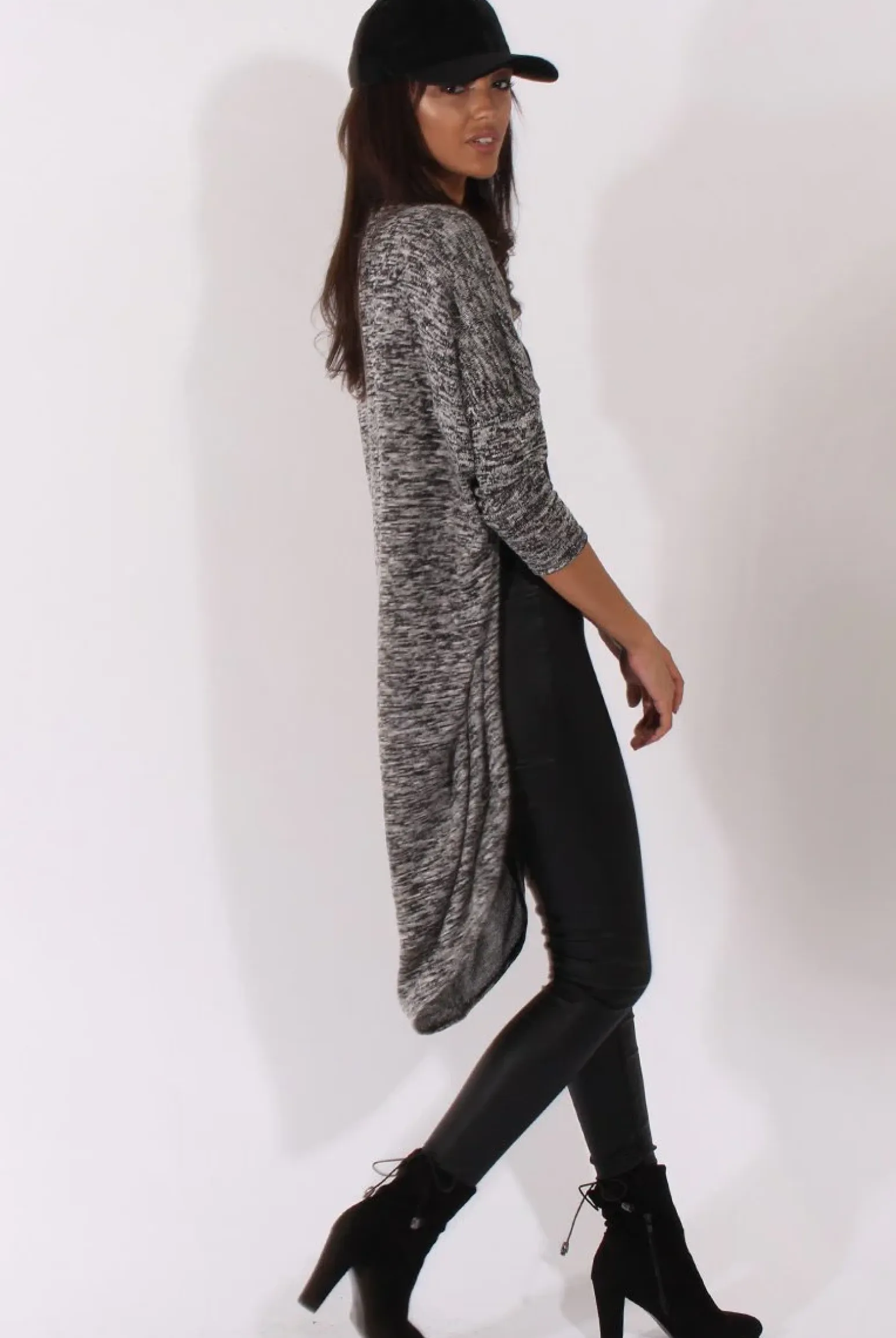 Rebellious Fashion Marl Grey Dipped Hem Cardigan - Rosalinda