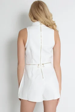 Rebellious Fashion Matilda White High Neck Playsuit