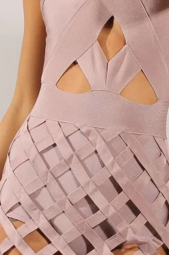Rebellious Fashion Mauve Cage Bandage Dress - Amra
