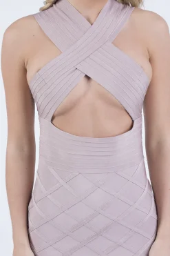 Rebellious Fashion Mauve Bandage Cross Over Mini Dress - Sasha