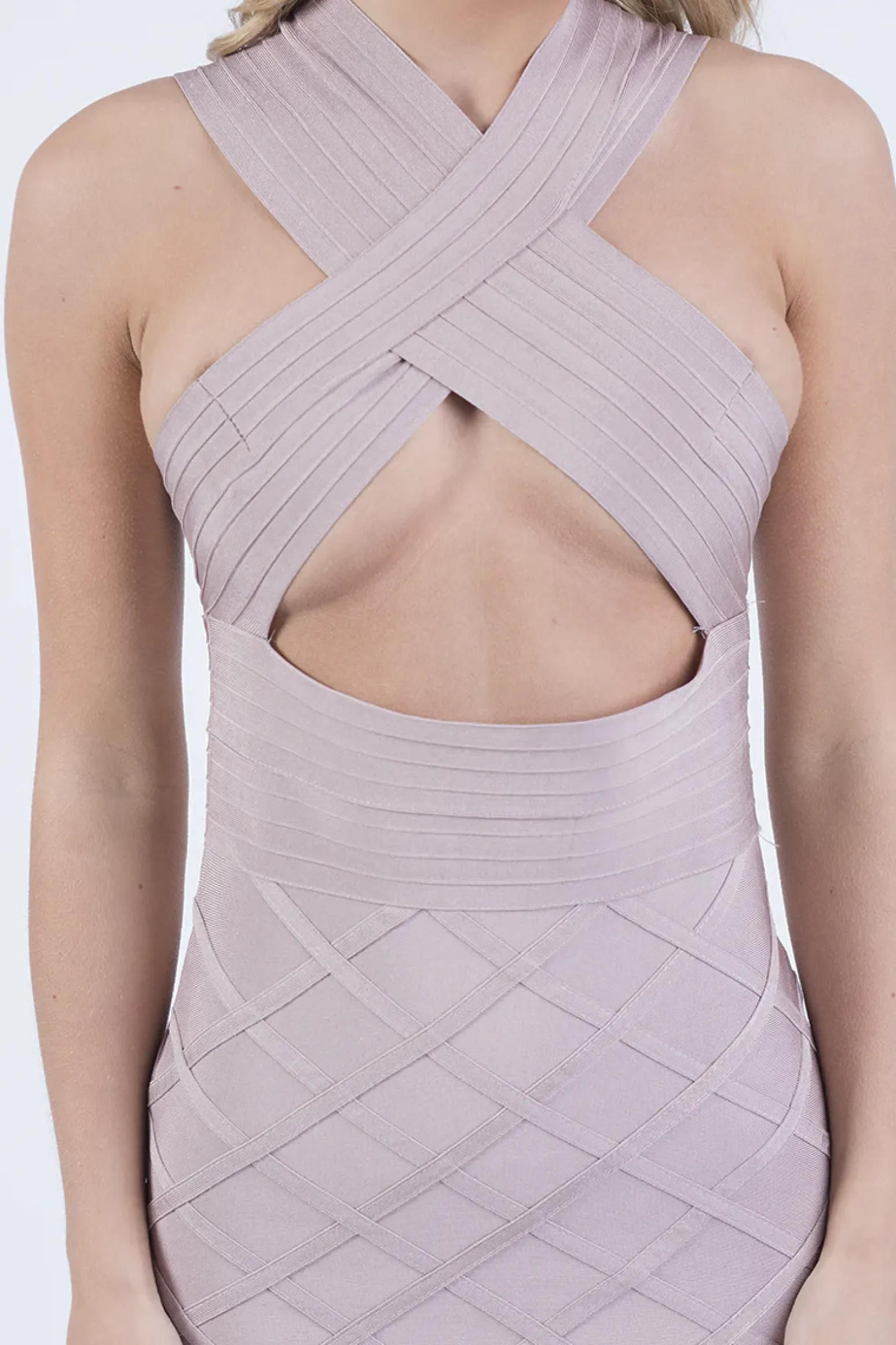 Rebellious Fashion Mauve Bandage Cross Over Mini Dress - Sasha