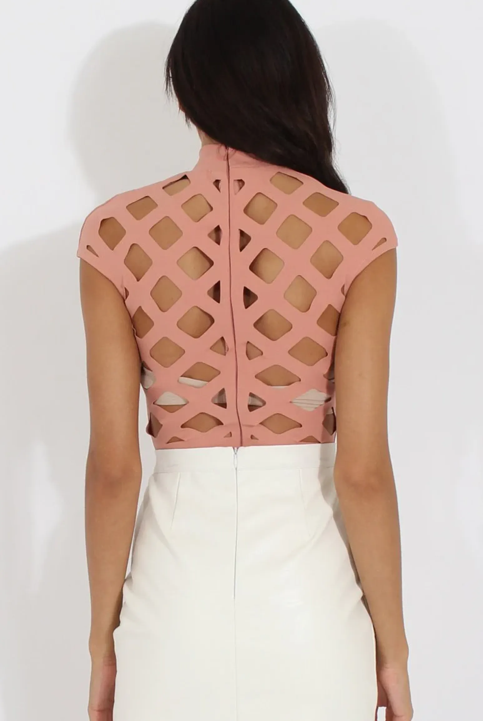 Rebellious Fashion Mauve Cage High Neck Bodysuit - Tess