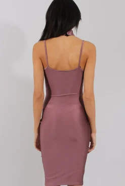 Rebellious Fashion Mauve Choker Bodycon Midi Dress - Meli