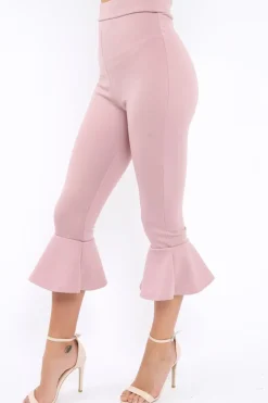 Rebellious Fashion Mauve Cropped Flare Hem Trousers - Aniesha