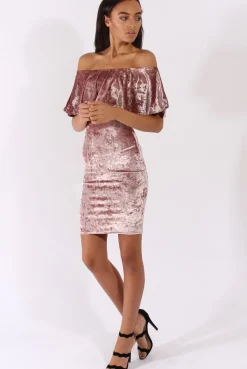 Rebellious Fashion Mauve Crushed Velvet Frill Dress - Esmy