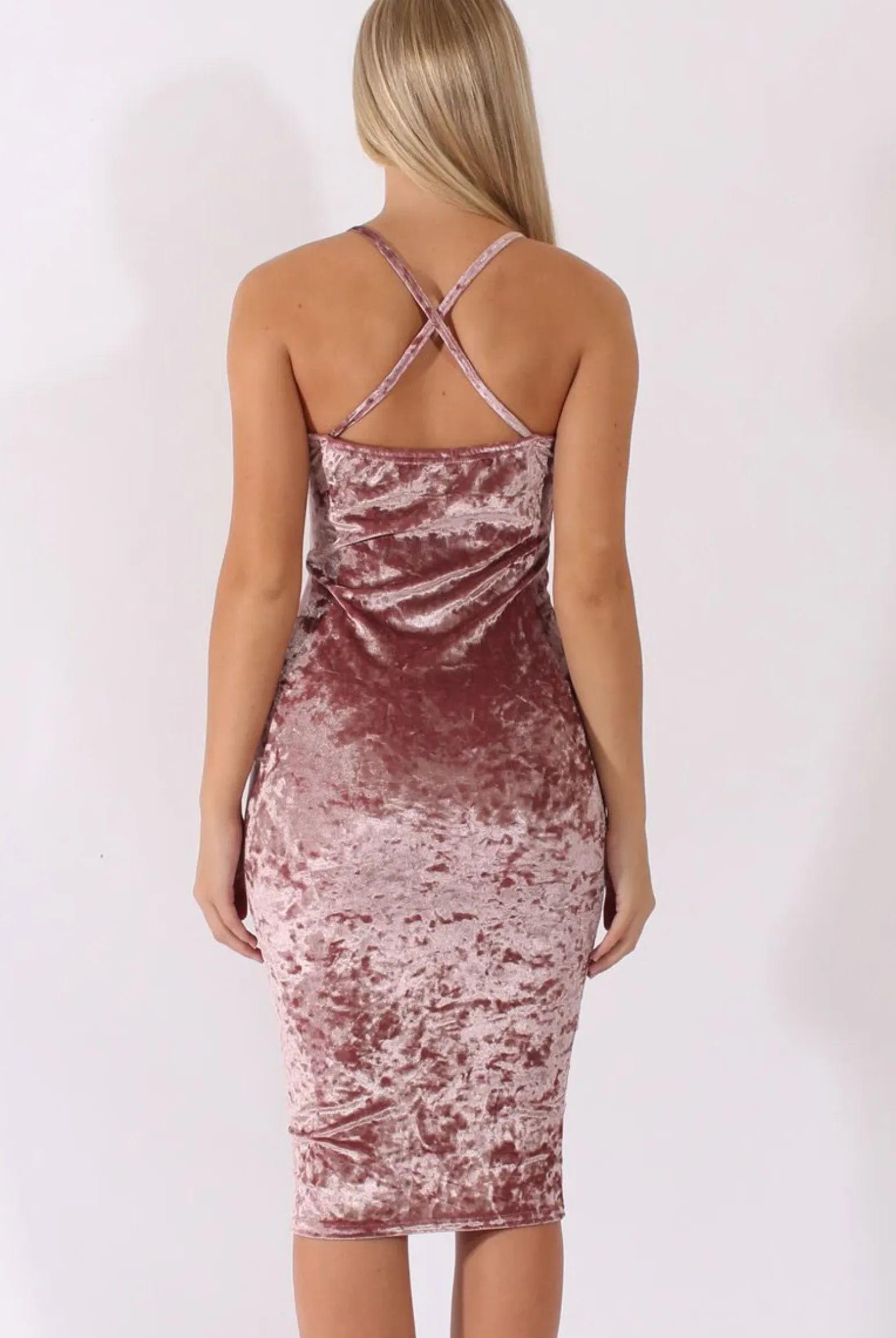 Rebellious Fashion Mauve Crushed Velvet Harness Midi Dress - Chanel