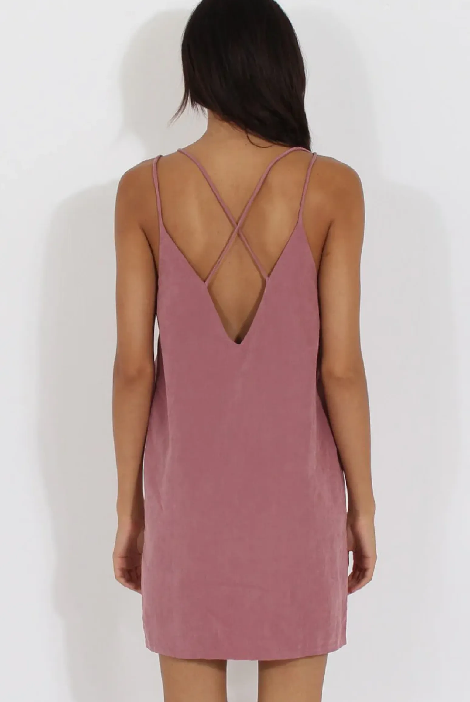 Rebellious Fashion Mauve Faux Suede Strappy Back Slip Dress - Sylvie