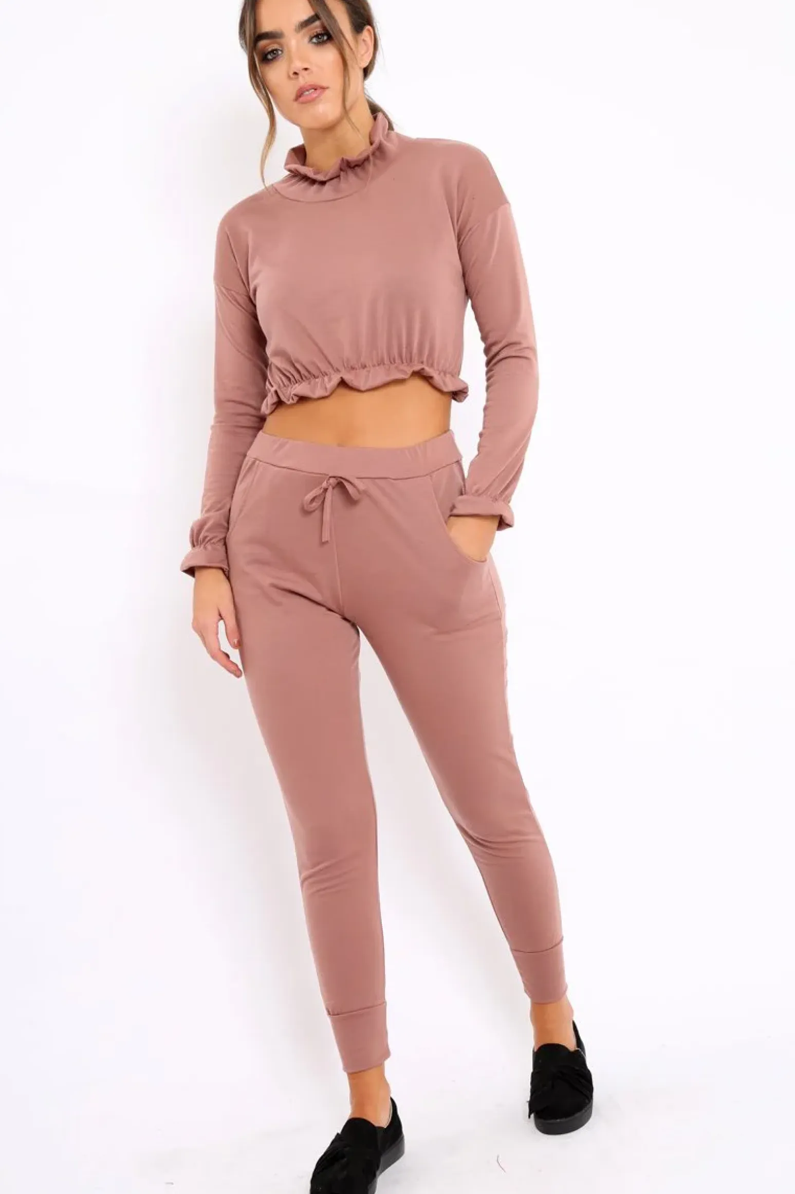 Rebellious Fashion Mauve Frill Hem Tracksuit - Adah