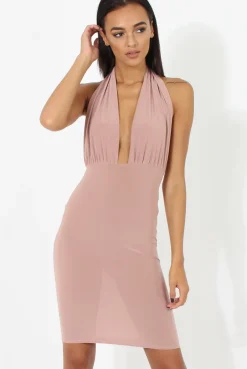 Rebellious Fashion Mauve Halterneck Open Back Bodycon Dress - Eliza