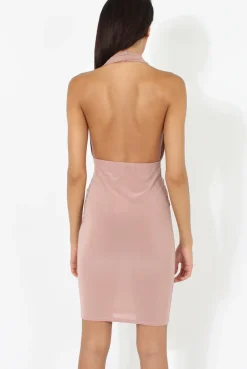 Rebellious Fashion Mauve Halterneck Open Back Bodycon Dress - Eliza