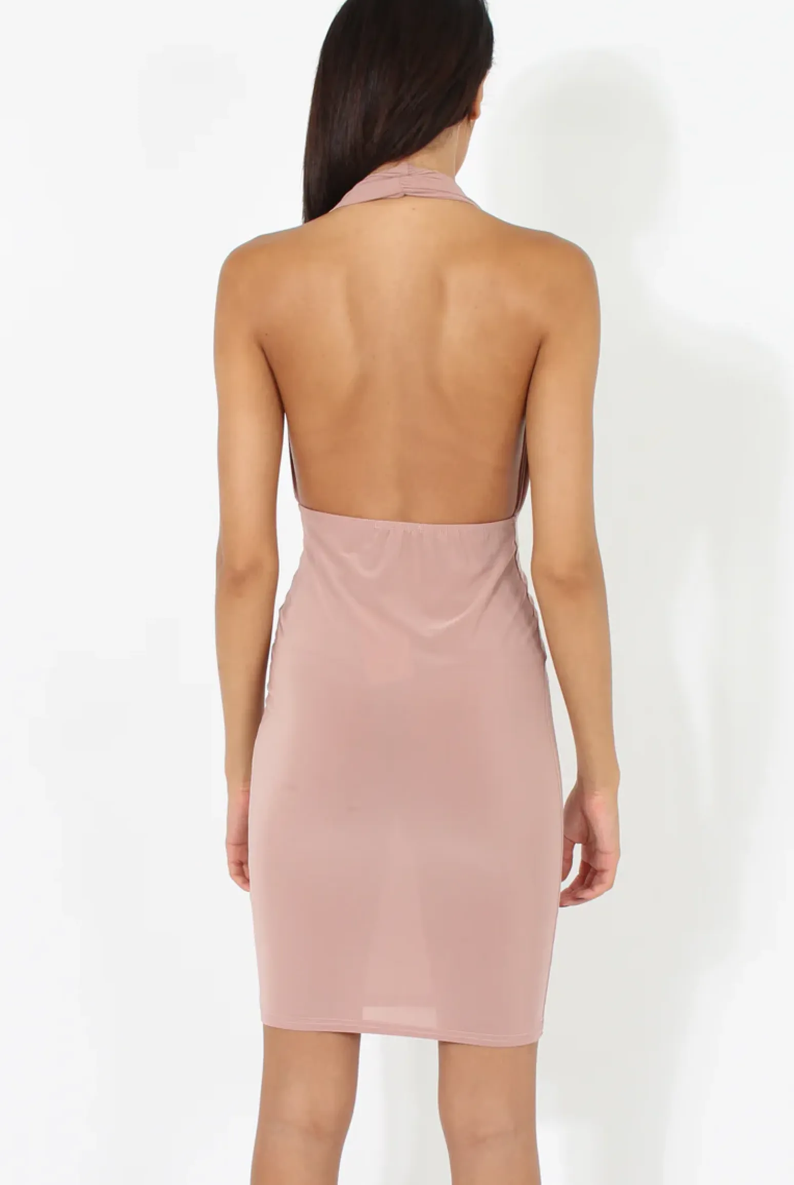 Rebellious Fashion Mauve Halterneck Open Back Bodycon Dress - Eliza