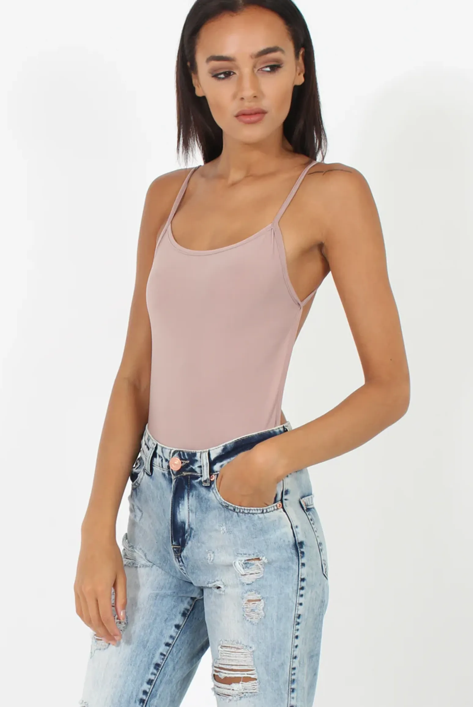 Rebellious Fashion Mauve Open Back Bodysuit - Aniyah