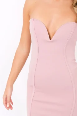 Rebellious Fashion Mauve Plunge Bandeau Bodycon Midi Dress - Perry