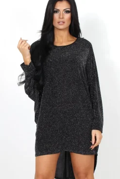 Rebellious Fashion Menja Black Sparkle Drooped Back Dress