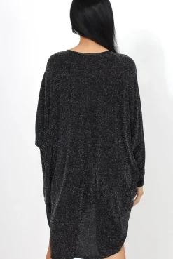 Rebellious Fashion Menja Black Sparkle Drooped Back Dress