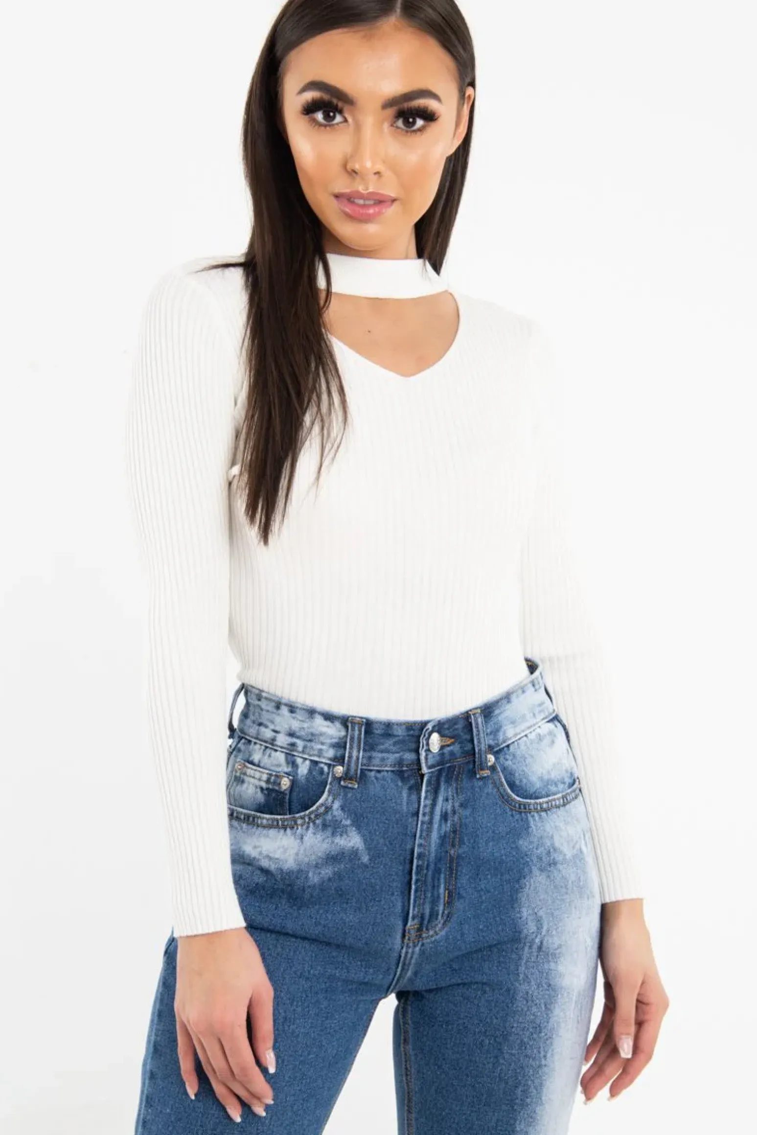 Rebellious Fashion Mid Blue Acid Wash Straight Leg Denim Jeans - Eleina